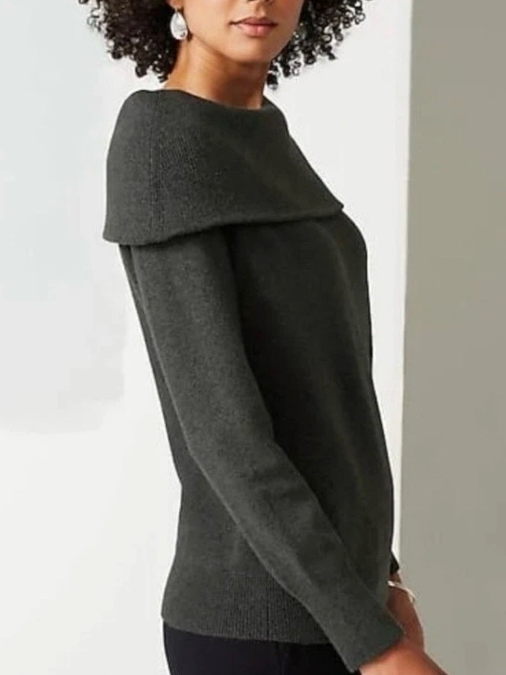 J. Jill Portrait Collar Off Shoulder Charcoal Cozy Minimalist Fall Sweater Sz XL